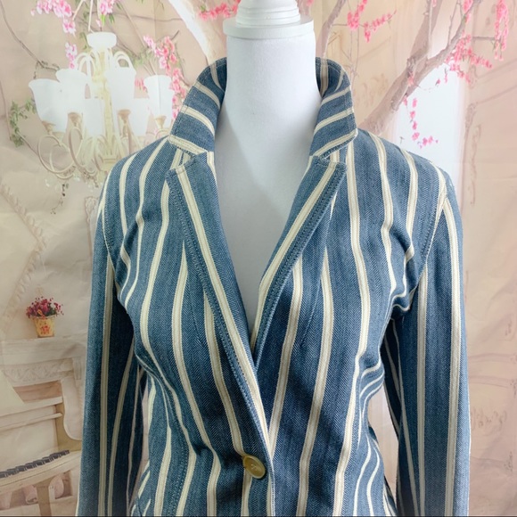 Lafayette 148 New York Briallen Sonoran-Striped Two-Button Cotton Blazer - Picture 3 of 13